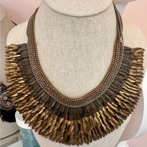 Stella & Dot Gold and Brown Feather Necklace